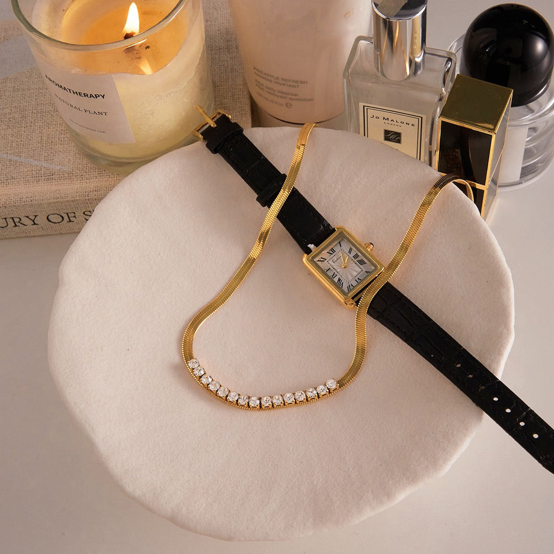 18K Gold-Plated Titanium Steel Necklace with Sparkling Rhinestones