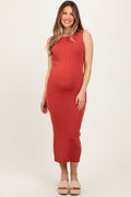 Coral Sleeveless Ribbed Maternity Maxi Dress