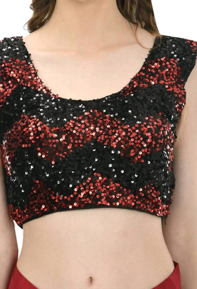 Olive Red and Black Ruffled Ready-to-Wear Lycra Saree
