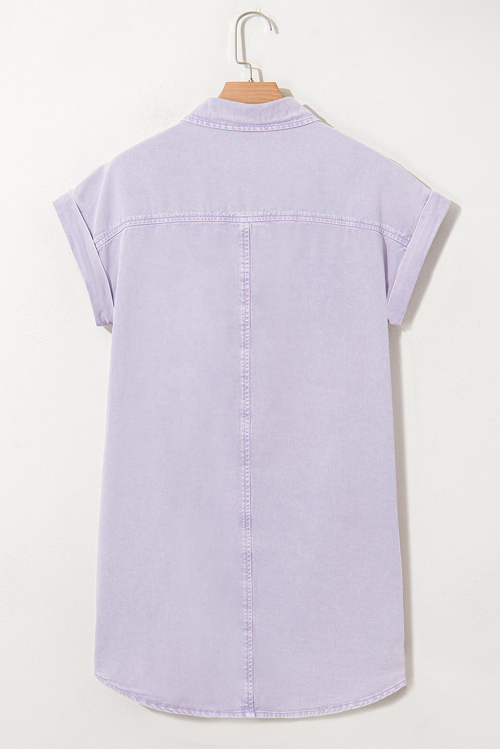 Orchid Petal Short Sleeve Denim Shirt Dress | Double Chest Pocket