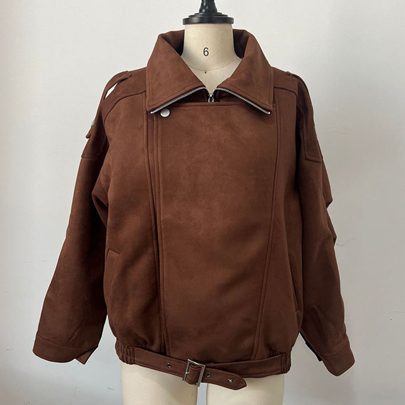 Women's Casual Suede Zip Up Jacket Fall Outerwear - Image 5