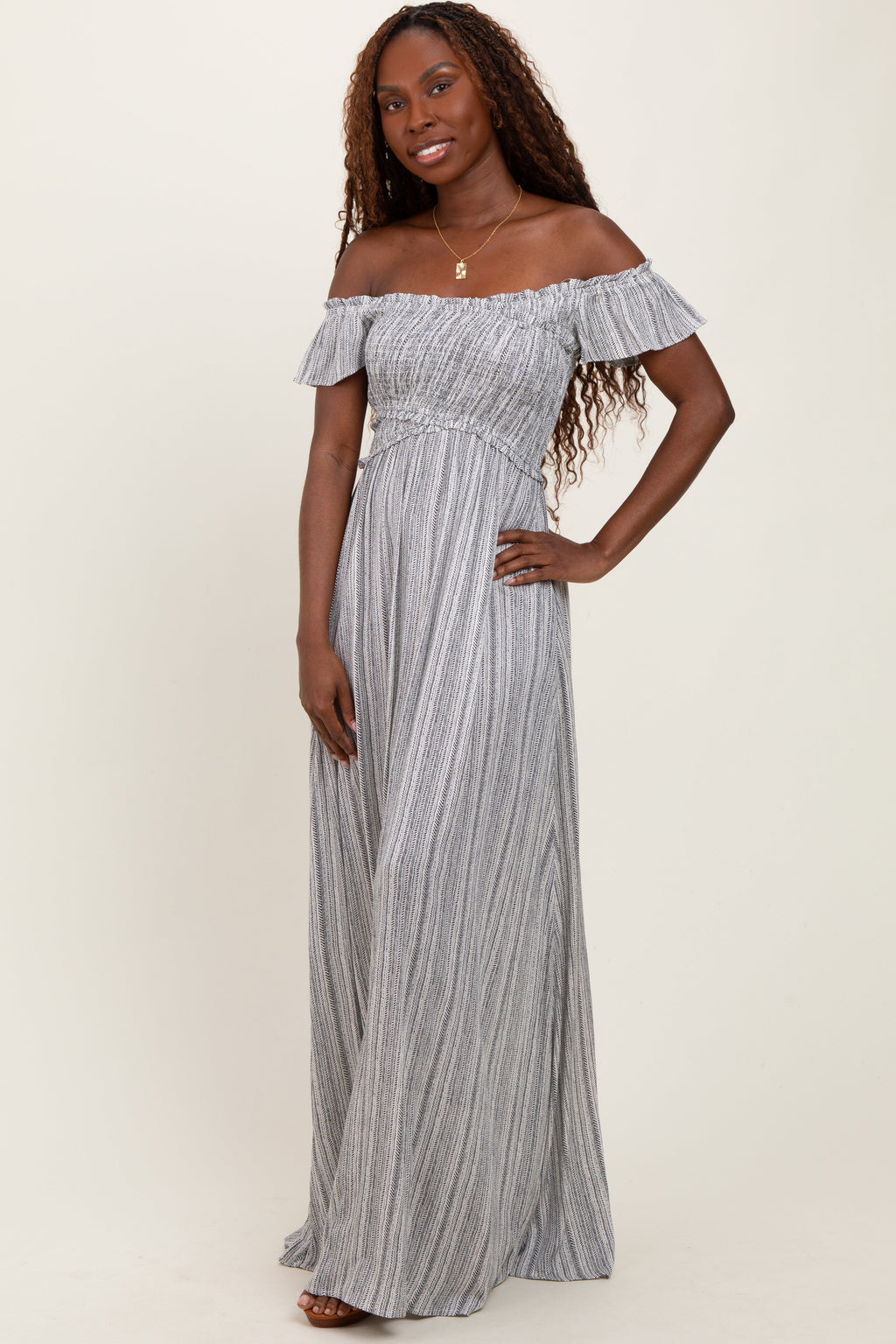 Black Smocked Top Woven Maxi Dress