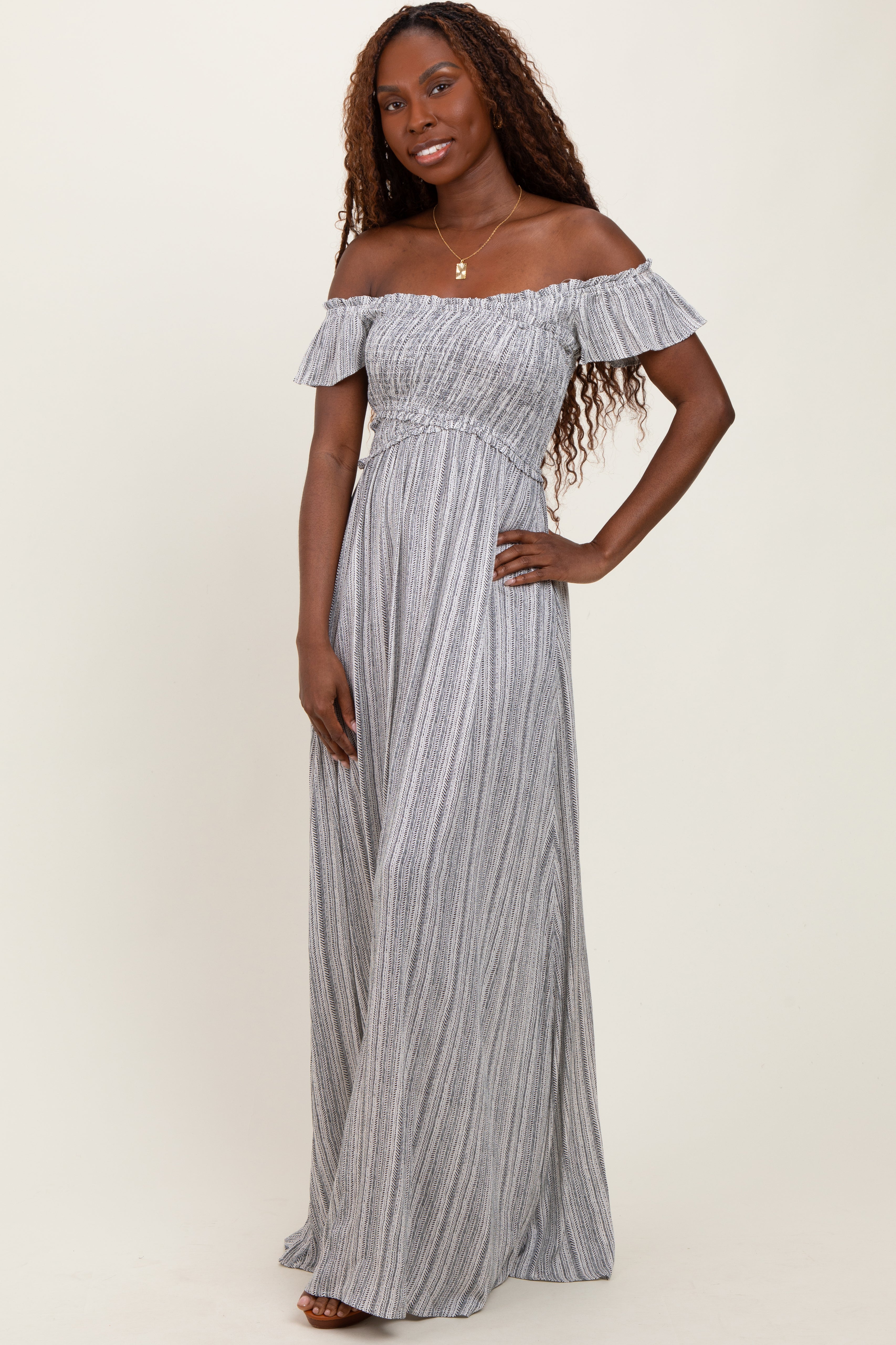 Black Smocked Top Woven Maxi Dress