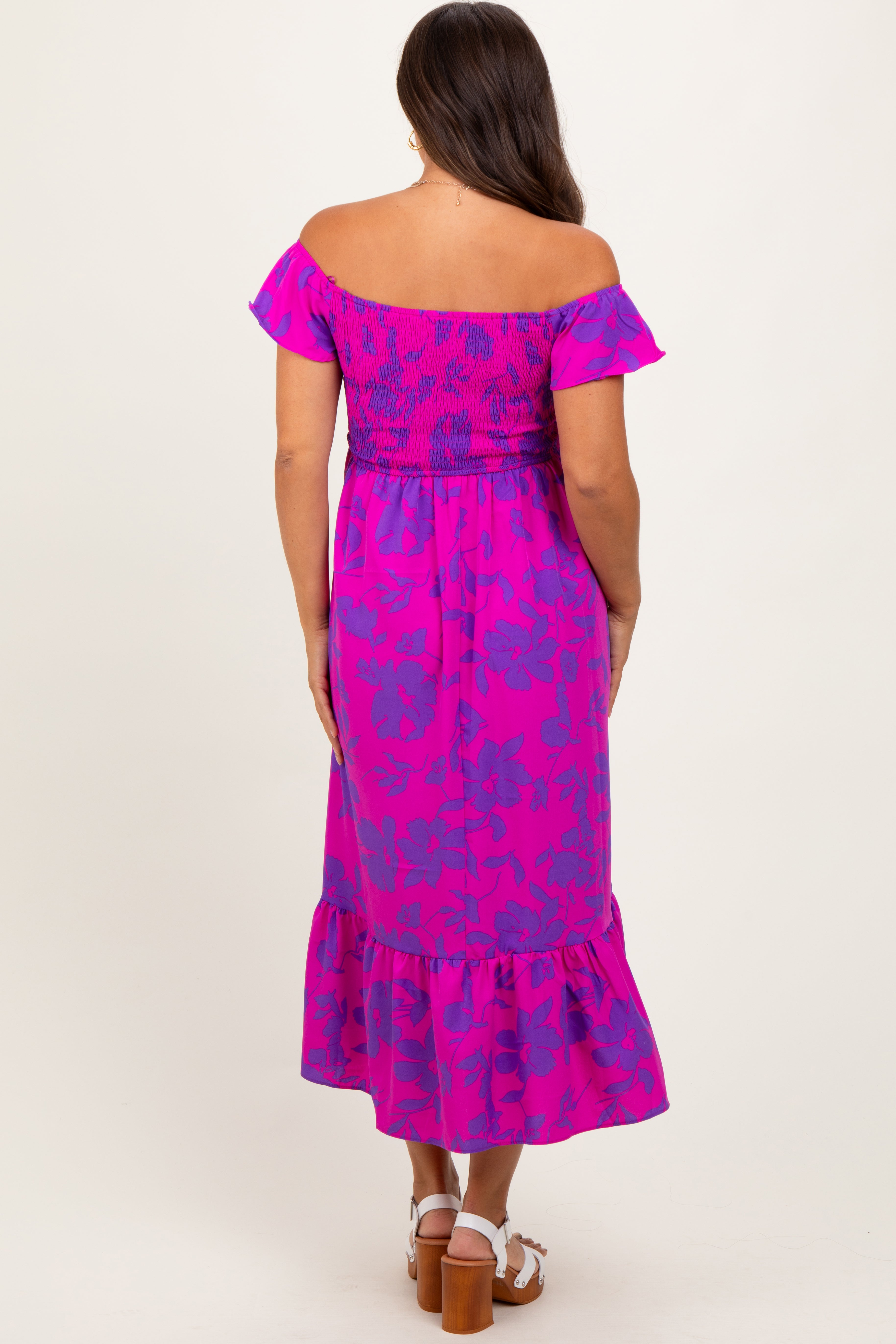 Magenta Multi Smocked Top Maternity Maxi Dress for Comfort