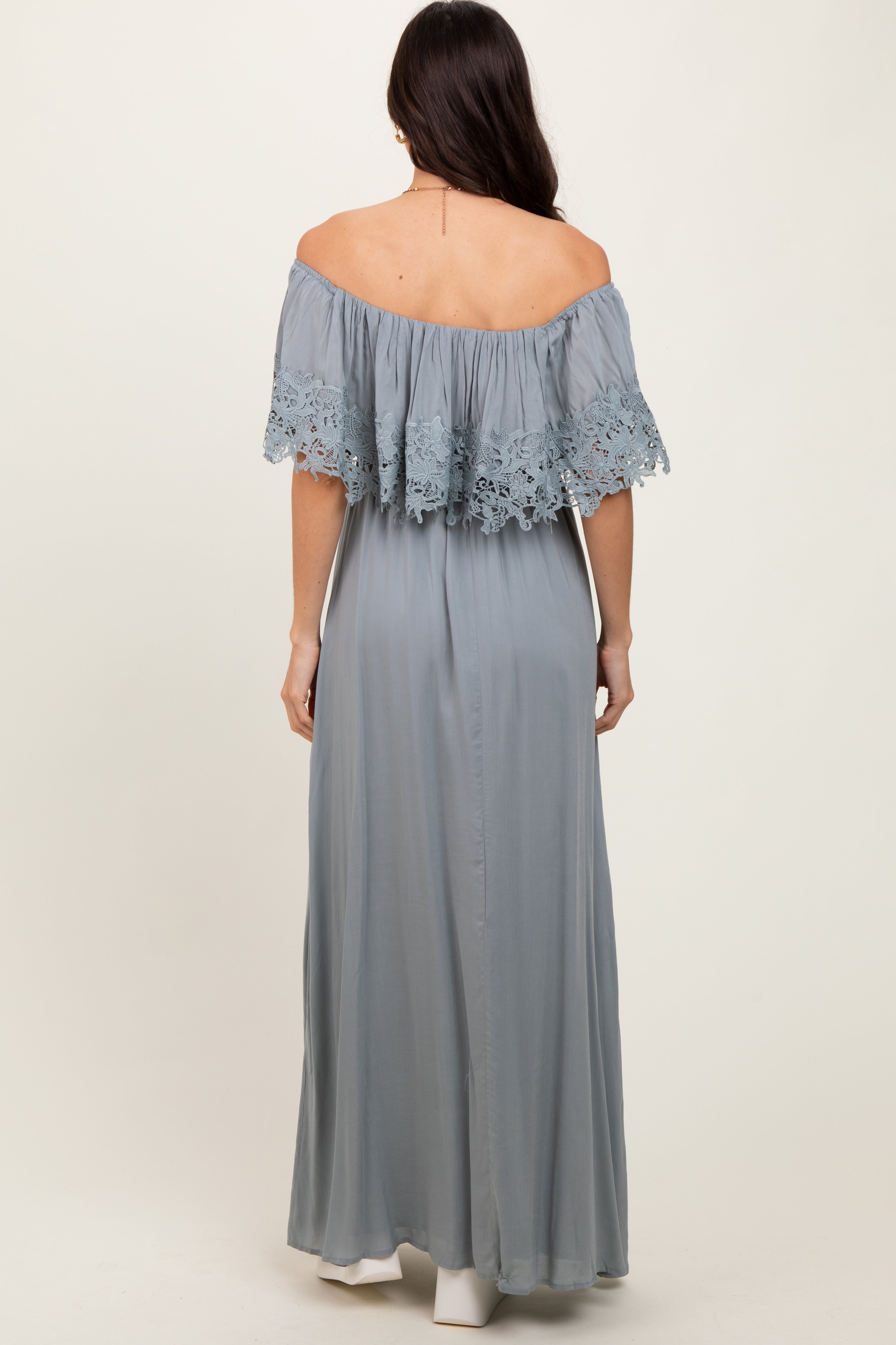 Sage Lace Off Shoulder Maxi Dress