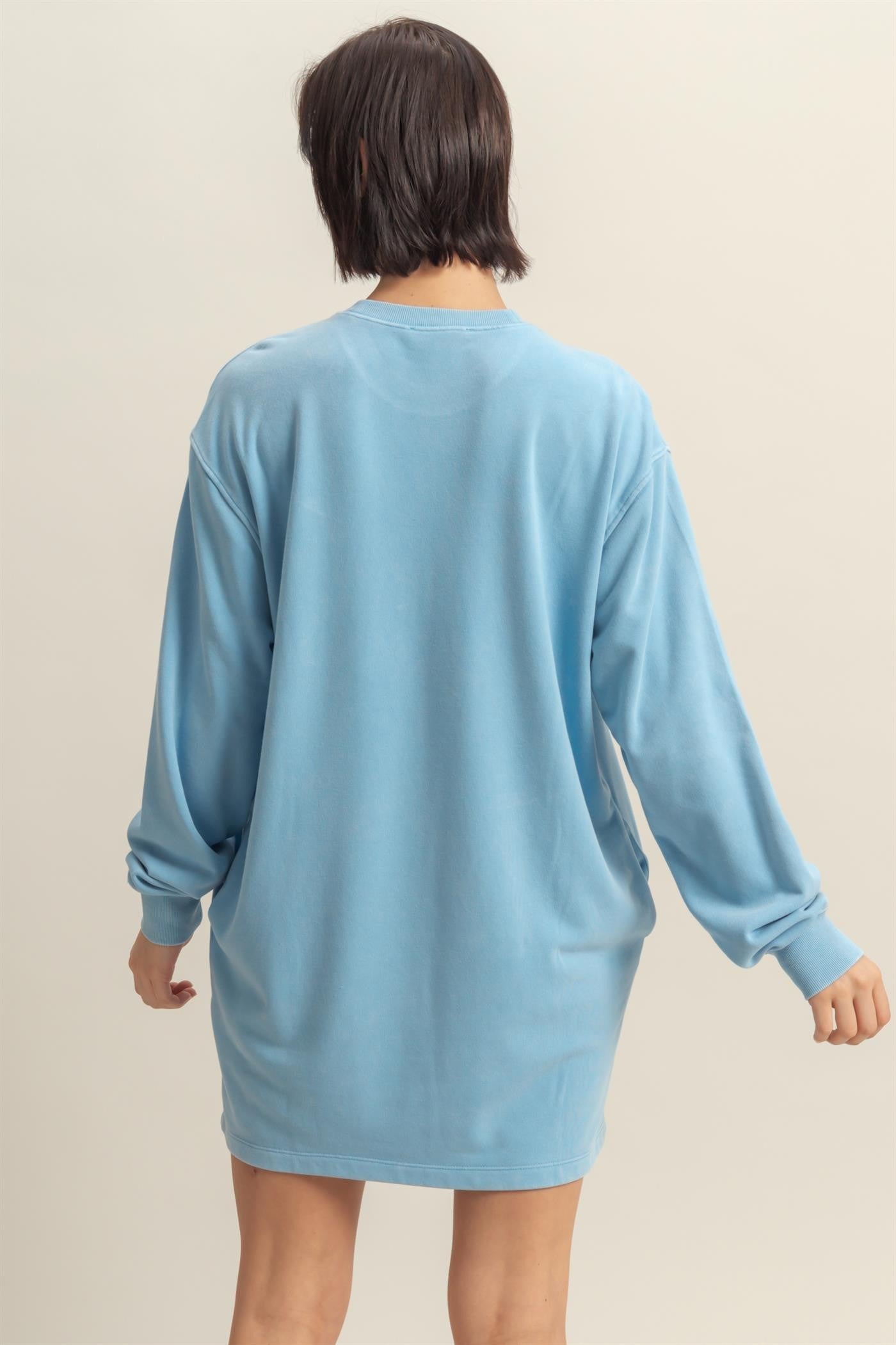 Blue Long Sleeve Oversized Sweatshirt Mini Dress