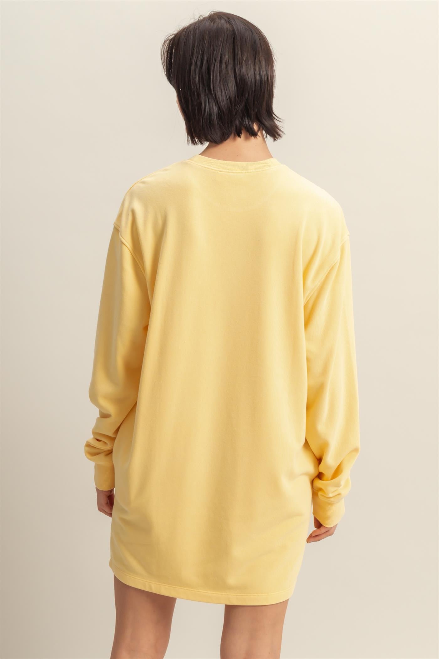 Yellow Long Sleeve Oversized Sweatshirt Mini Dress Casual Style