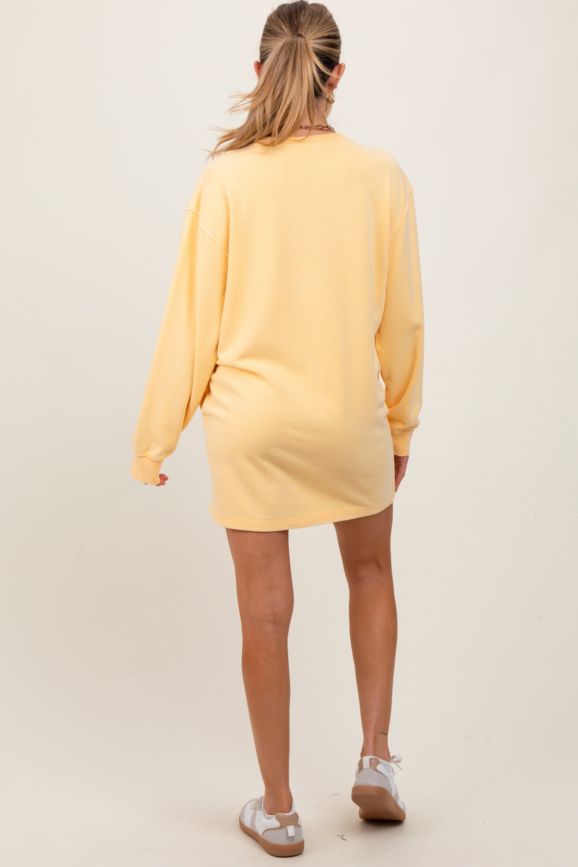 Yellow Long Sleeve Oversized Maternity Sweatshirt Mini Dress