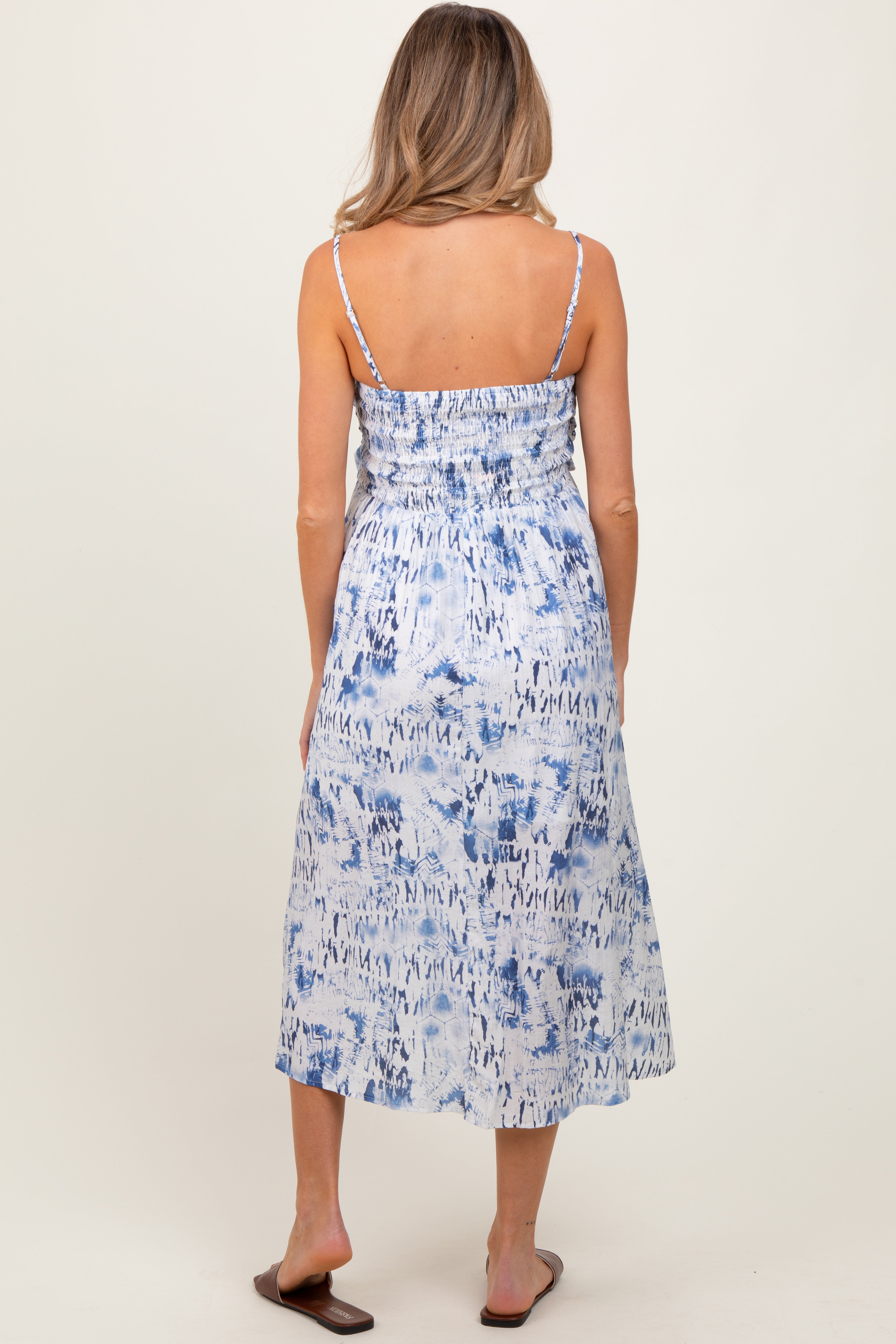 Blue Adjustable Strap Tie Front Maternity Midi Dress