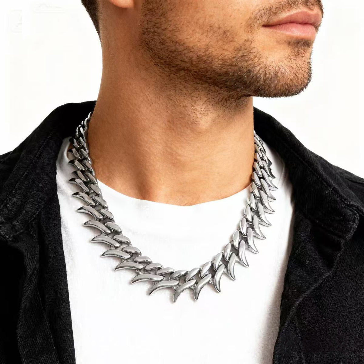 Mens Chunky Hip-Hop Necklace In Cast Stainless Steel And Titanium
