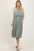 Light Olive Pleated Woven Midi Dress