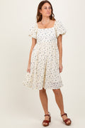Cream Textured Knit Square Neck Midi Dress