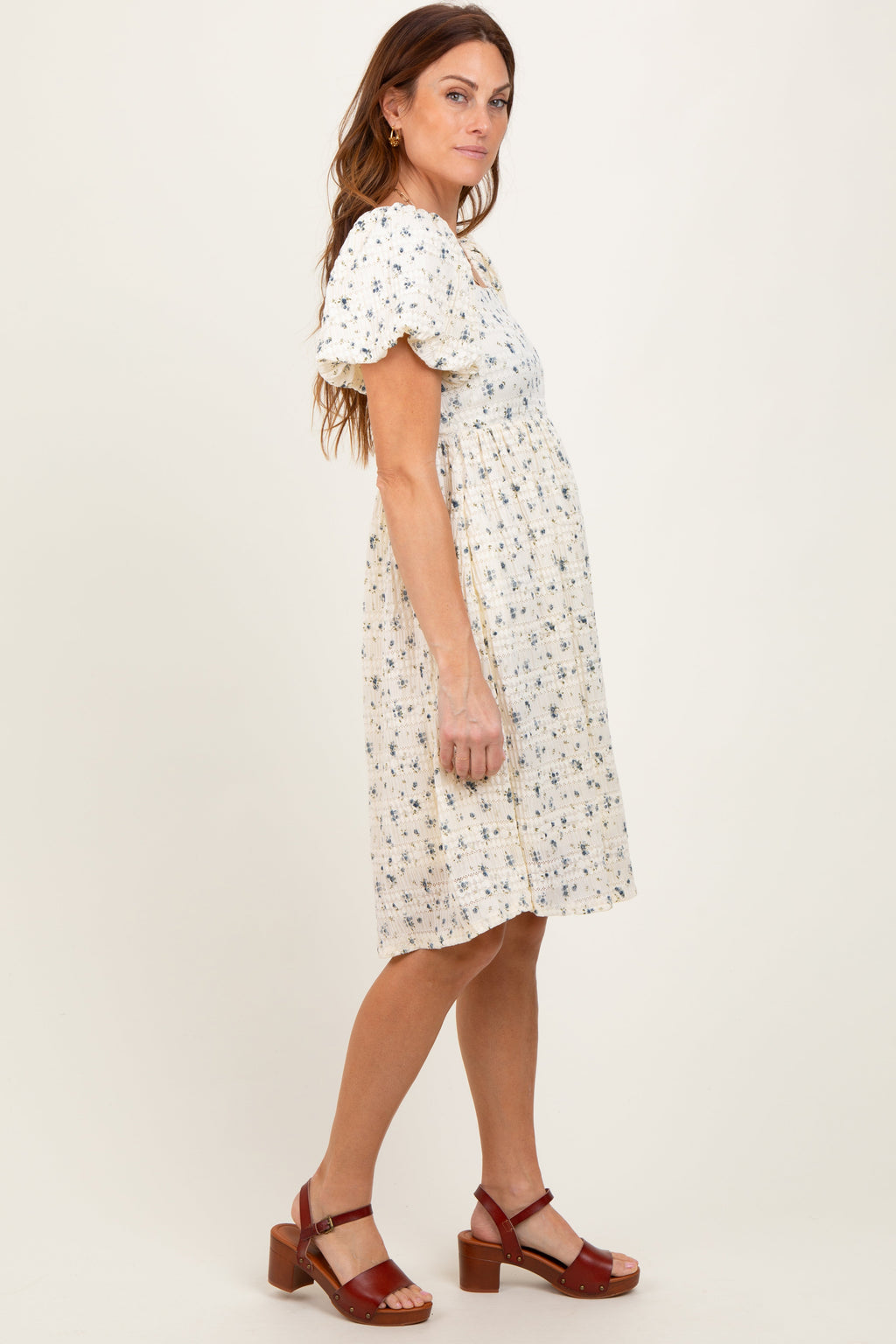 Cream Textured Knit Square Neck Midi Dress