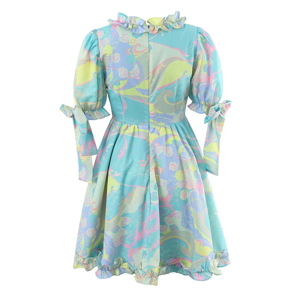 V Neck Ruffled Large Swing Dress Fresh Sweet Dress Spring Summer Lace Up Dress Women