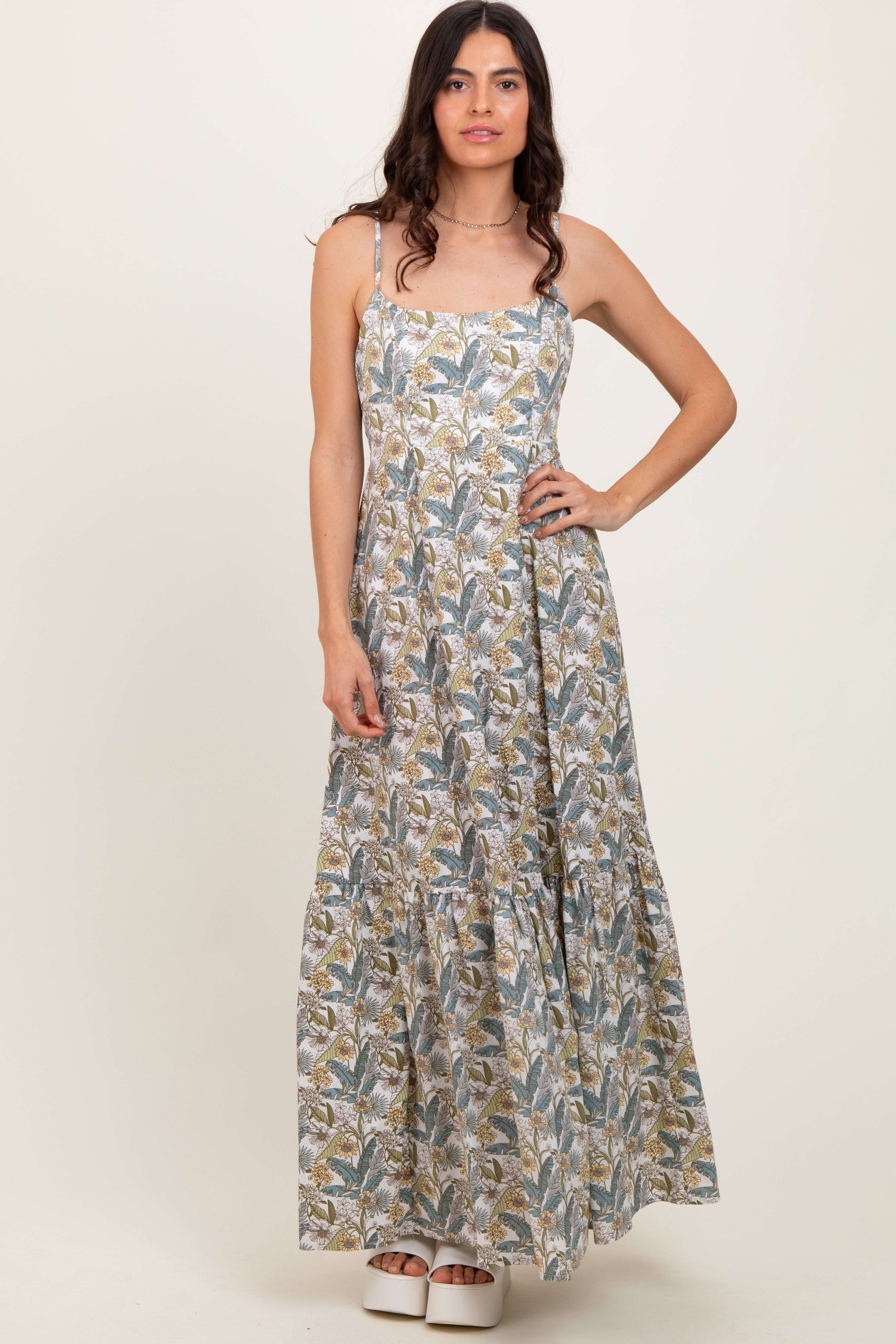 White Floral Tie Back Cutout Maxi Dress
