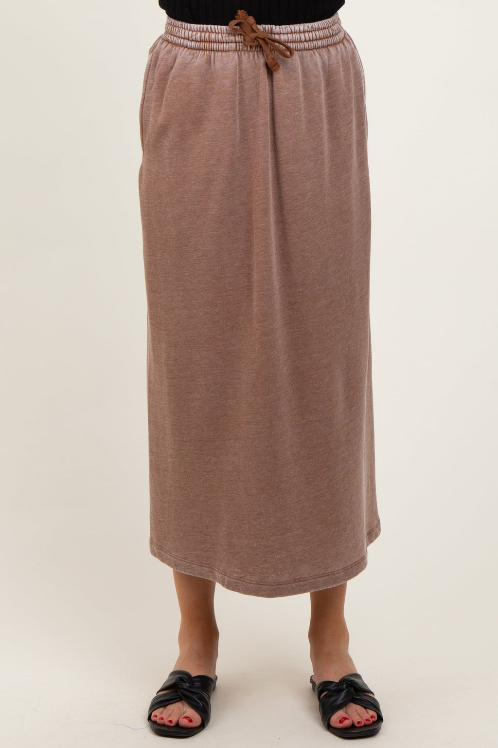 Mocha Terry Drawstring Midi Skirt