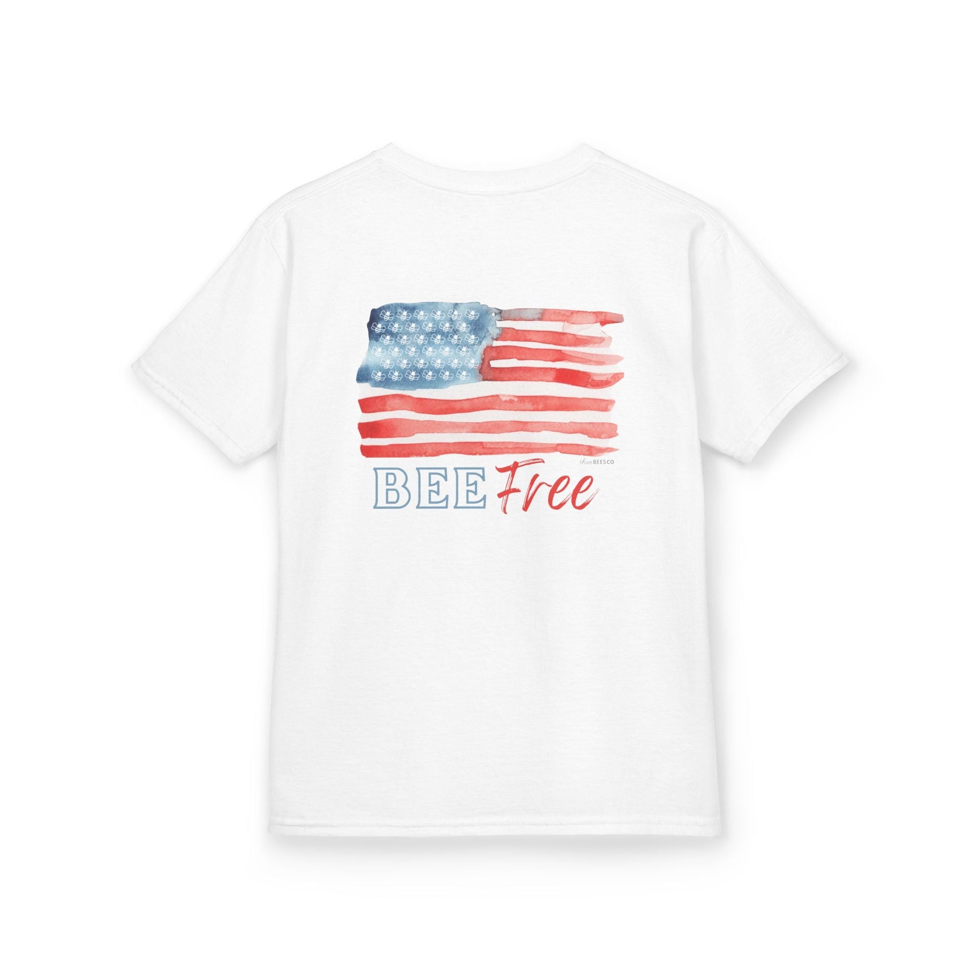 Bee Free American Flag with Bee Stars Short Sleeve Youth Unisex Hive Tee