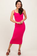 Fuchsia Ribbed Bodycon Midi Dress