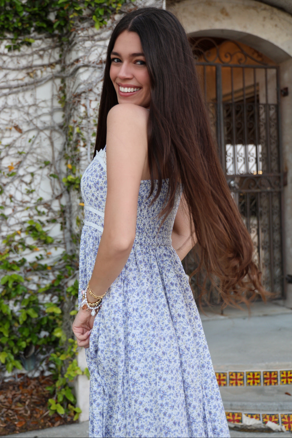 Light Blue Floral Button Down Sleeveless Maxi Dress