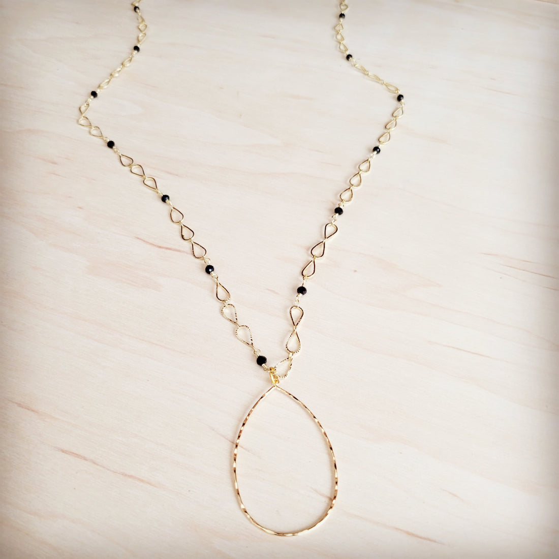 Gold-Tone Infinity Chain Necklace with Black Faceted Beads - Image 3