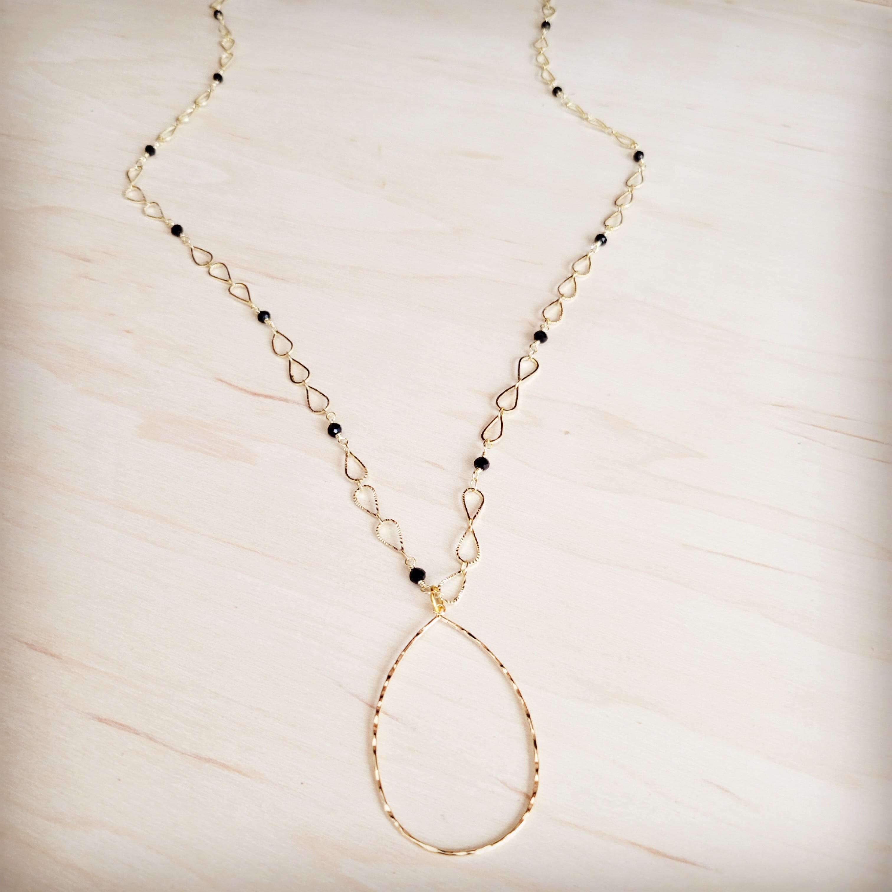 Gold-Tone Infinity Chain Necklace with Black Faceted Beads - Image 3