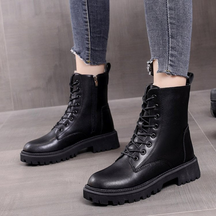 Women's Black Waterproof Combat Snow Boots with Faux Fur - Image 5