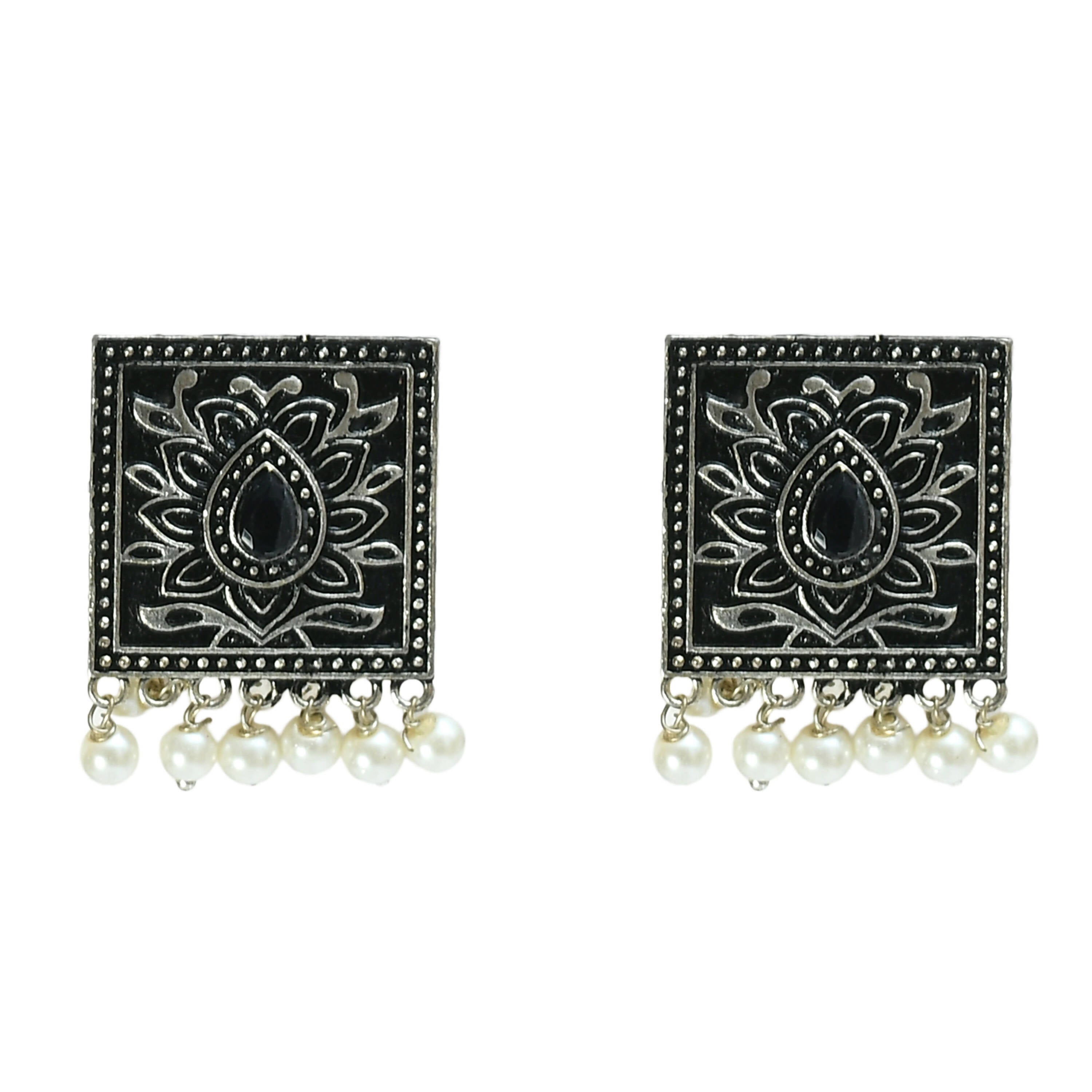 Black Kundan and Pearl Statement Choker in Silver-Plated Brass