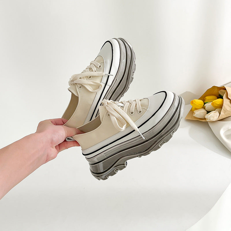 Women's Canvas Platform Sneakers - Casual Lace-Up Chunky Sole - Image 2