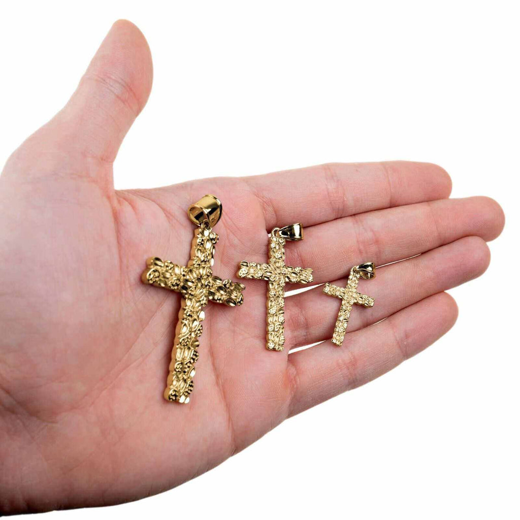 14K Gold Gold Nugget Cross Pendant 925 Sterling Silver