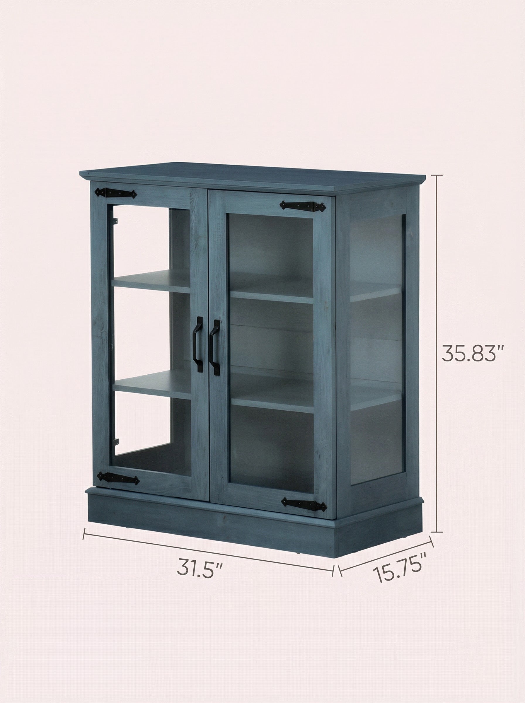 Modern Glass Door Cabinet with Adjustable Shelves, Compact Storage