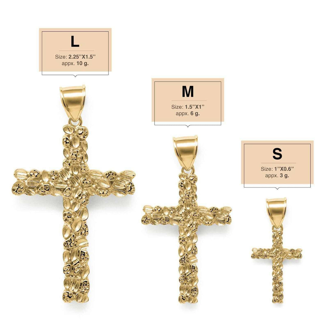 Nugget Cross Pendant 925 Sterling Silver in 14K Gold