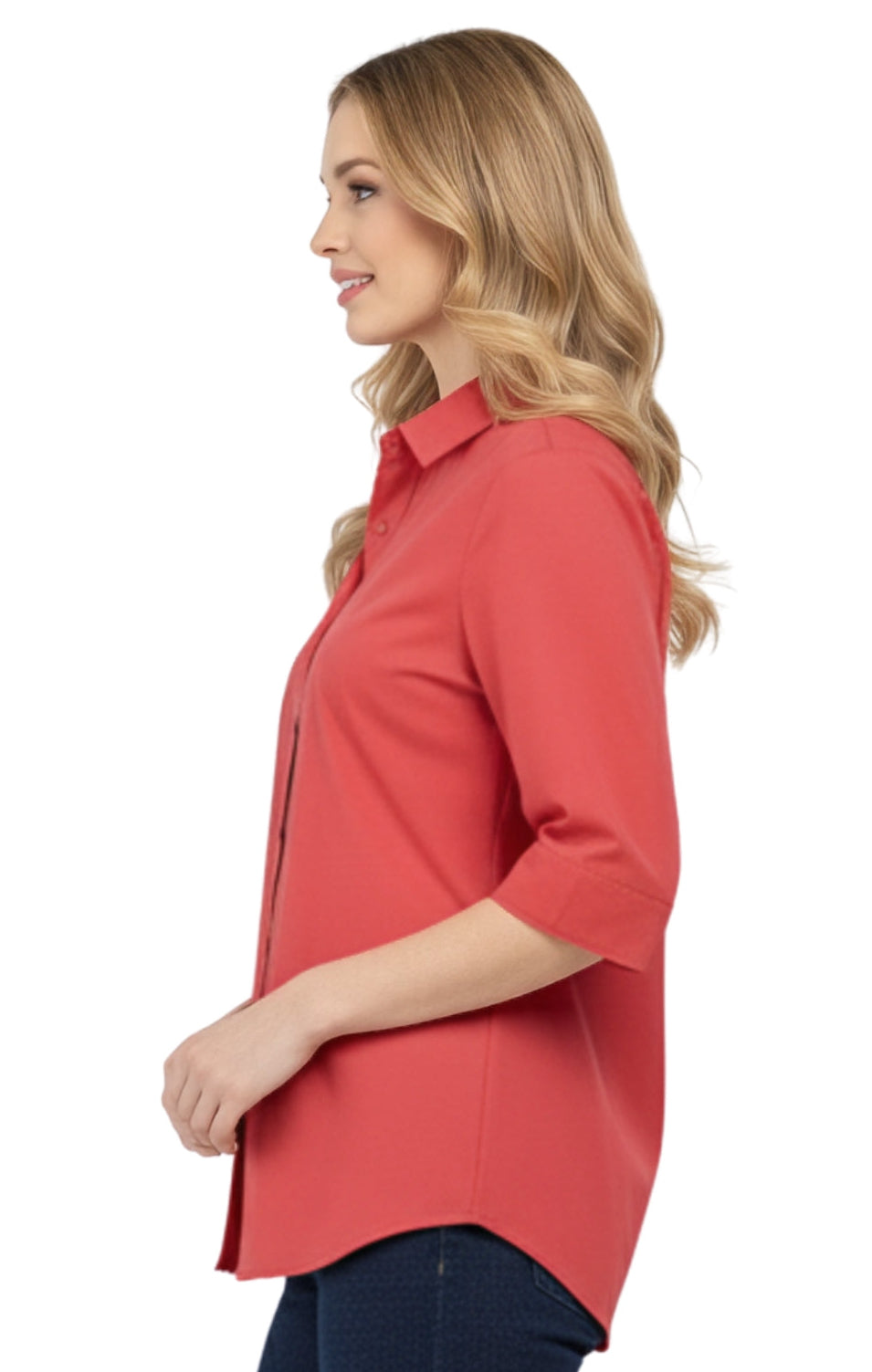 Women's 3/4 Sleeve Button-Down Camp Shirt Regular Fit