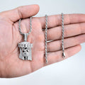 Unisex Moissanite Jesus Head Piece Pendant 3.3mm Rope Chain Necklace 925 Silver