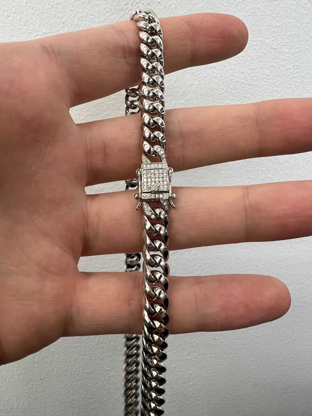 Mens Solid 925 Sterling Silver Moissanite Cuban Link Chain Hip Hop Necklace