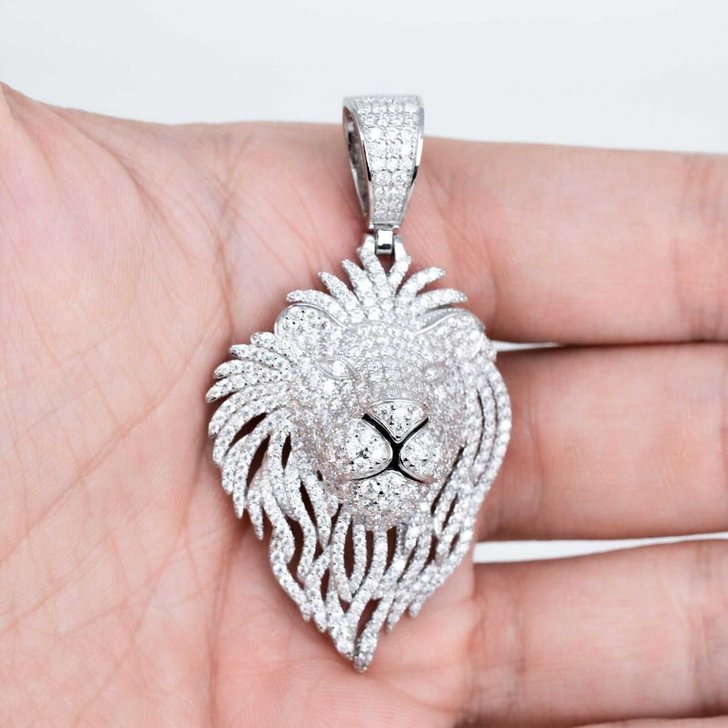Moissanite Lion Head Iced Pendant 925 Sterling Silver Hip Hop Men Jewelry