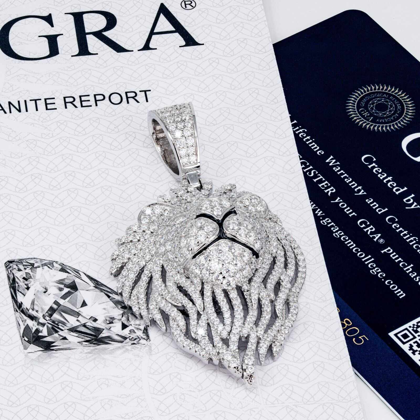 Moissanite Lion Head Pendant in 925 Sterling Silver