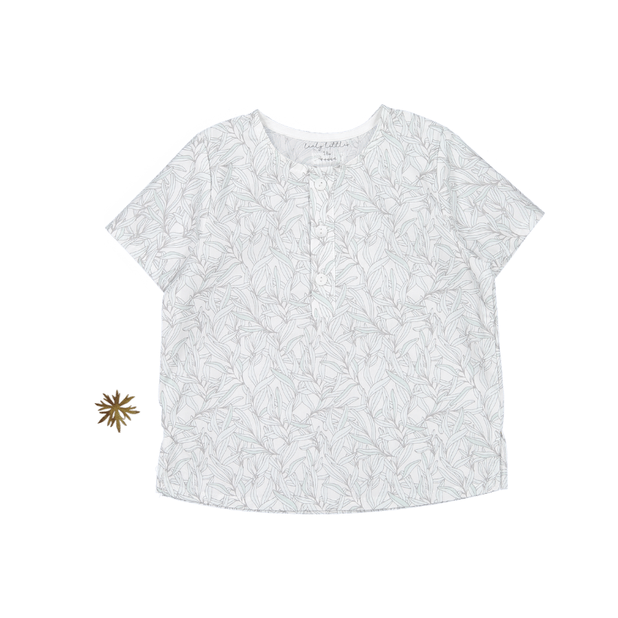 Willa Woven Tunic in White and Sage Leaf Print