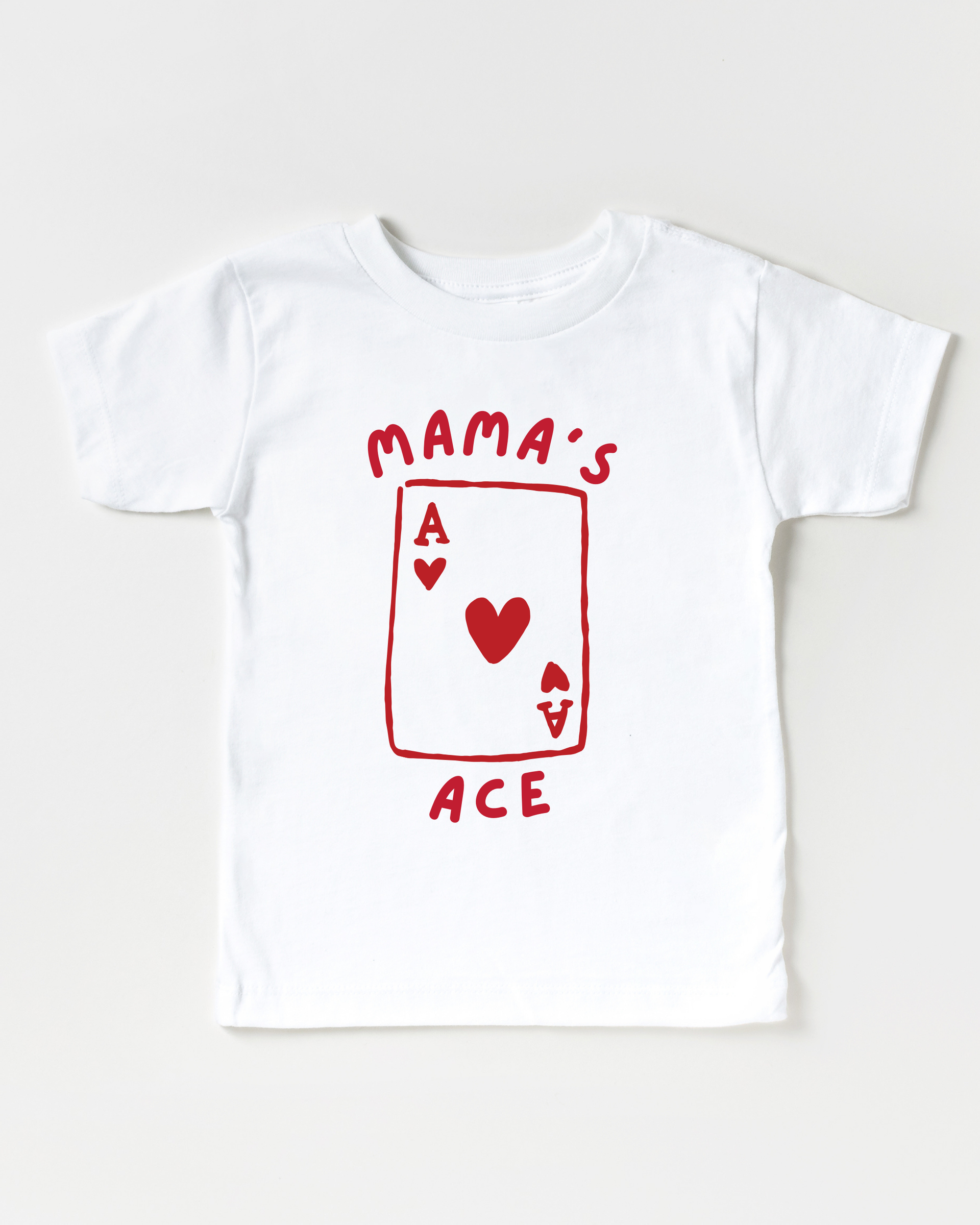 Minimalist unisex Mama's Ace cotton graphic t-shirt available in white, black, grey, and pink.