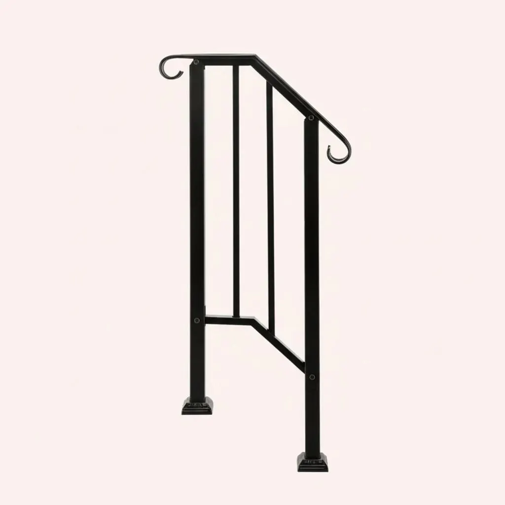 Adjustable Outdoor Stair Handrail for 1–4 Steps, Black Steel Railing