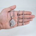 Mens Native American Indian Moissanite Face Pendant 3.3mm Rope Chain Necklace