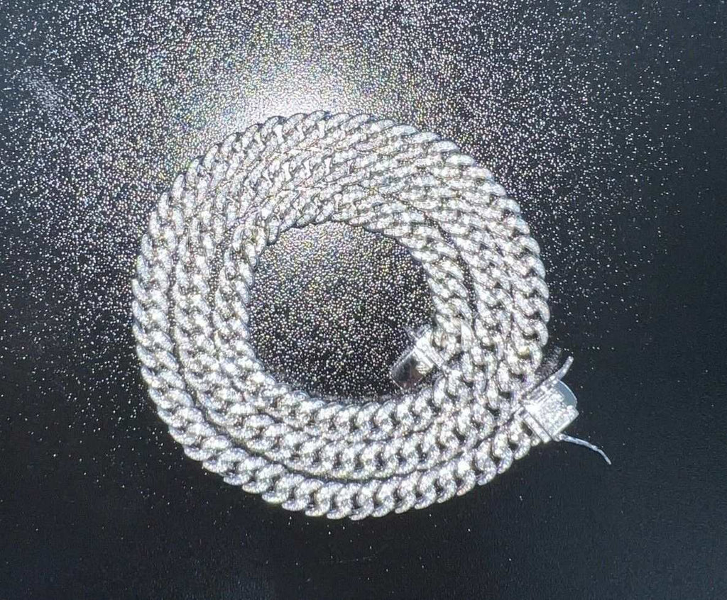 Mens Real Moissanite Iced Cuban Link Chain Solid 925 Sterling Silver Hip Hop