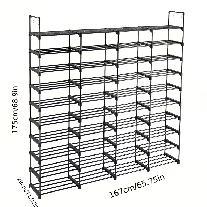 Multi-Layer Shoe Rack Organizer with Hooks - Large Capacity Shelf