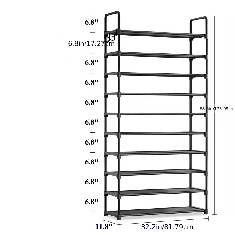 Multi-Layer Shoe Rack Organizer with Hooks - Large Capacity Shelf