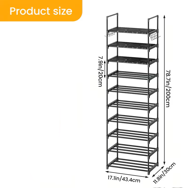 Multi-Layer Shoe Rack Organizer with Hooks - Large Capacity Shelf