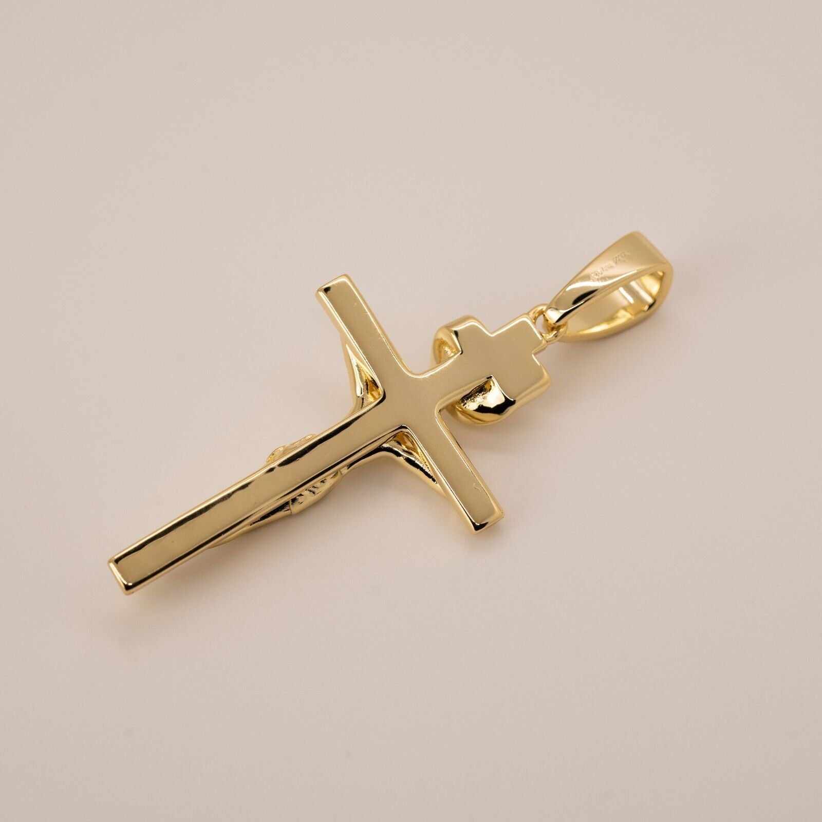 14K Gold Vermeil Jesus Cross Crucifix Pendant Solid 925 Sterling Silver