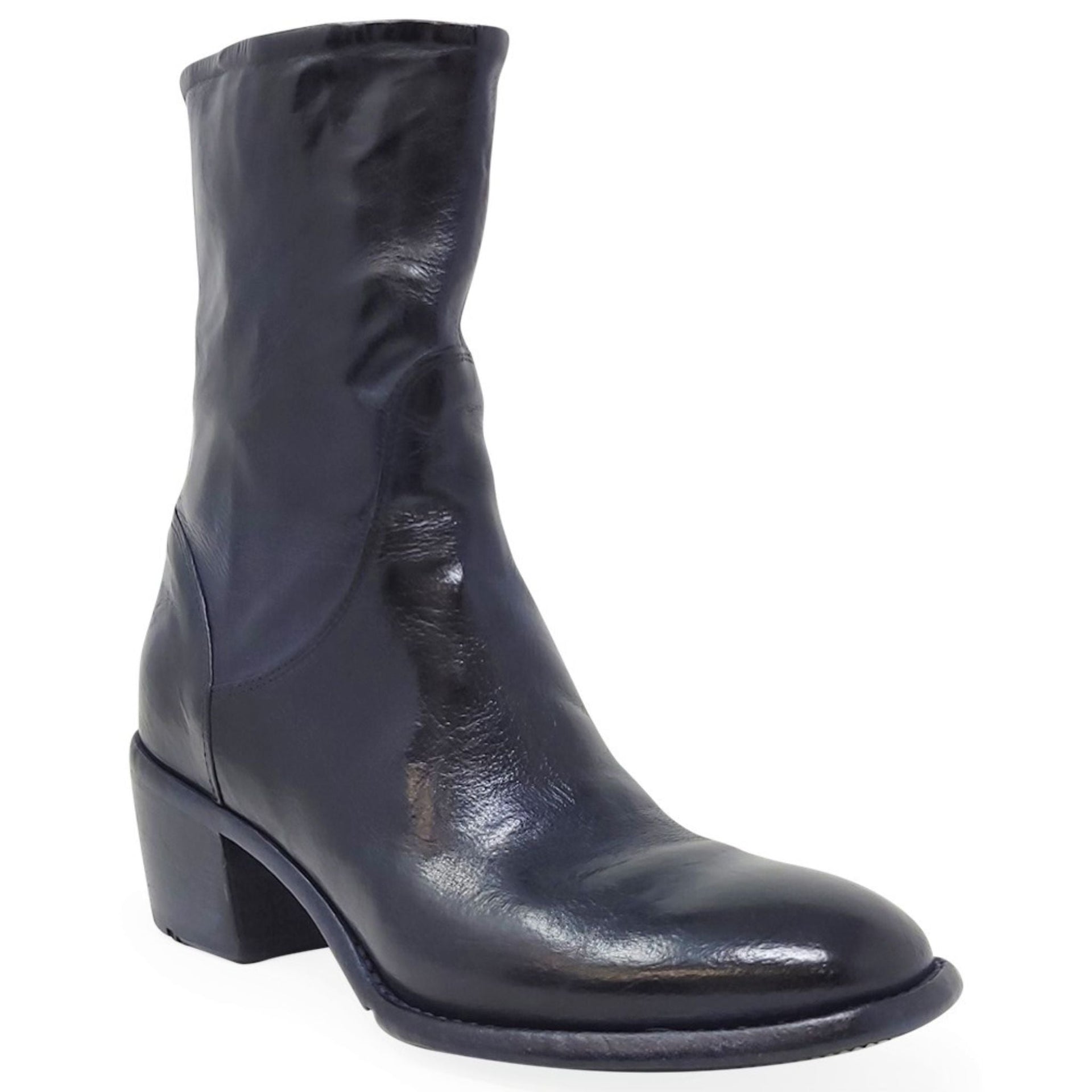 Navy Leather Mid Calf Boot