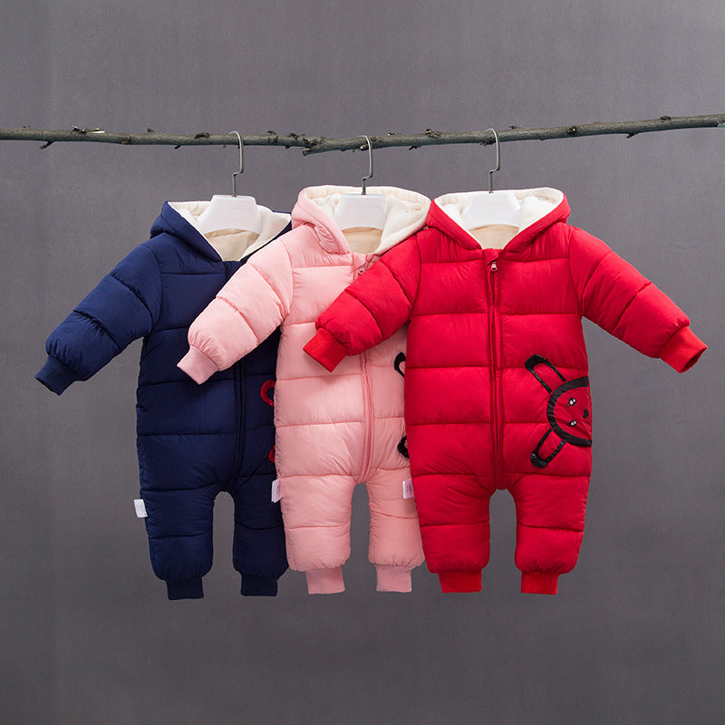 Baby Hooded Winter Snowsuit Jumpsuit with Bear Ears for Newborns