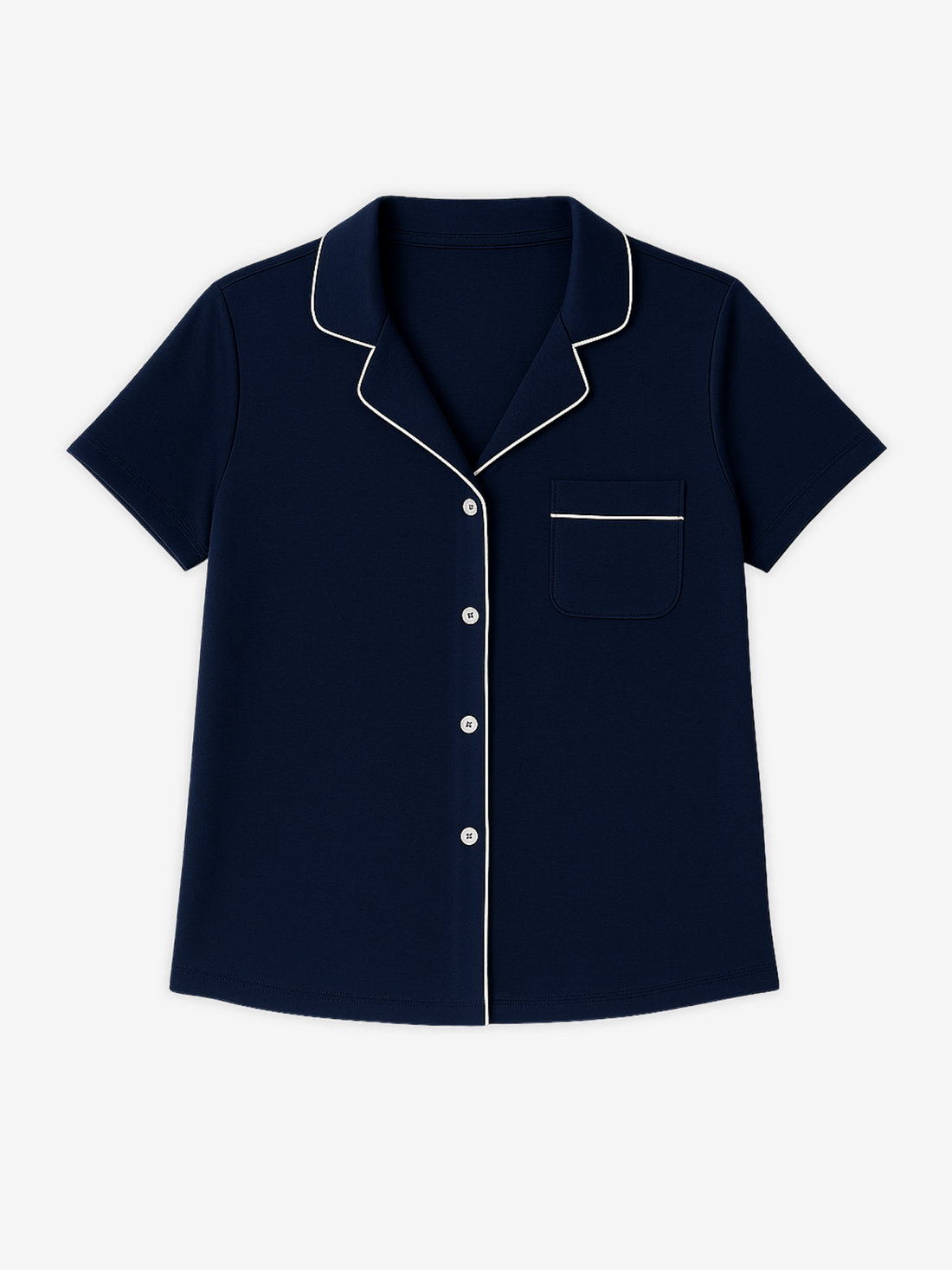 Donna Short Sleeve Button-Down Pajama Shirt in Navy - Image 2