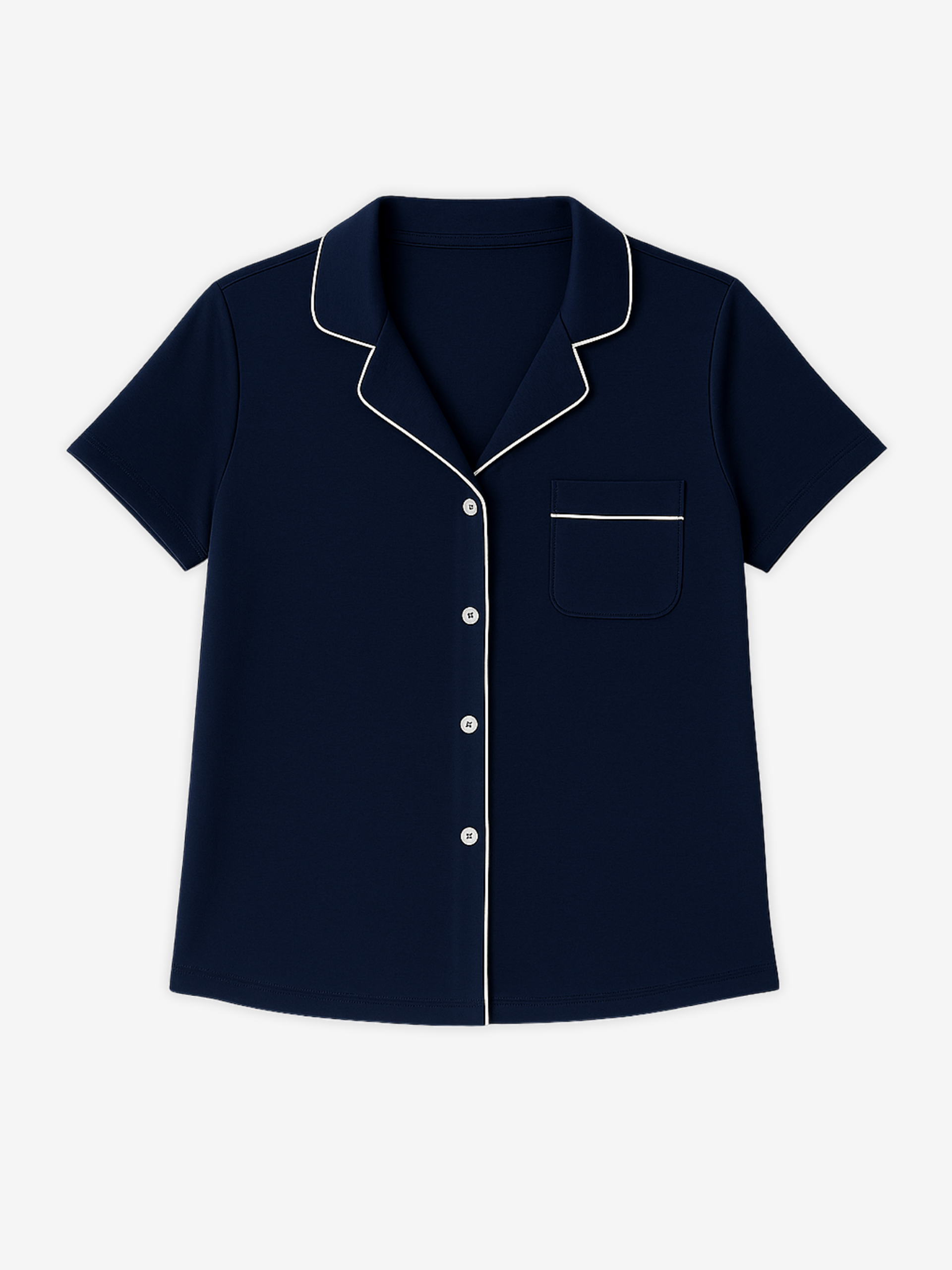 Donna Short Sleeve Button-Down Pajama Shirt in Navy - Image 2