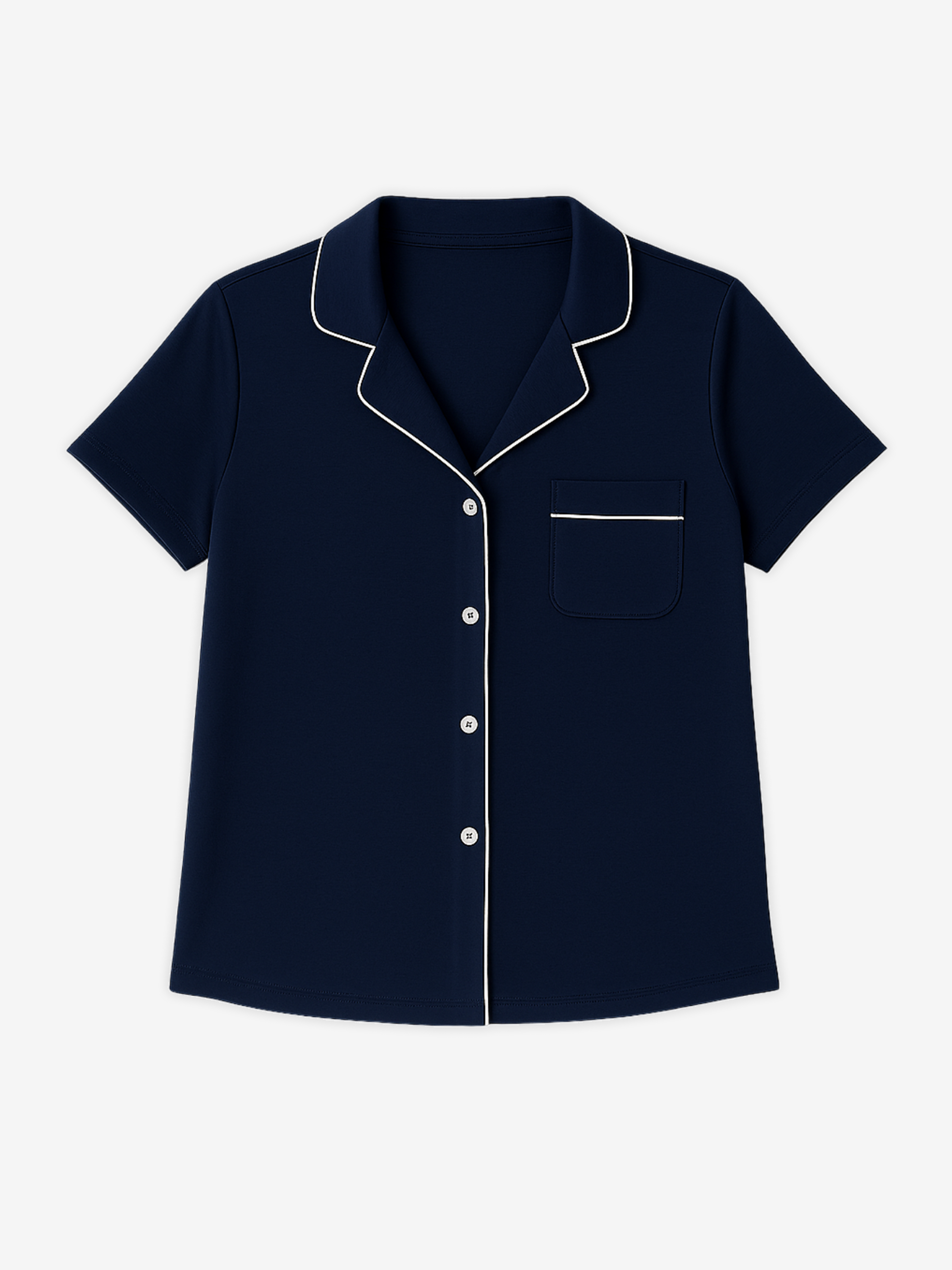 Donna Short Sleeve Button-Down Pajama Shirt in Navy - Image 2